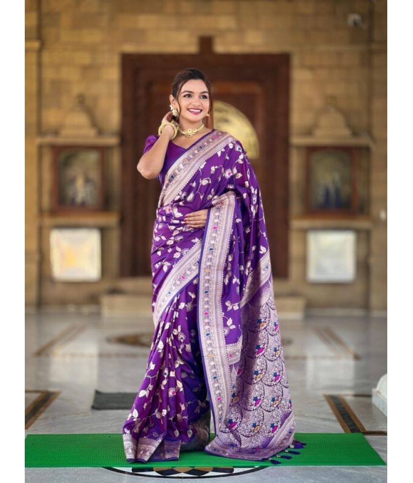     			Apnisha Pack of 1 Banarasi Silk Embellished Saree With Blouse Piece ( Purple )