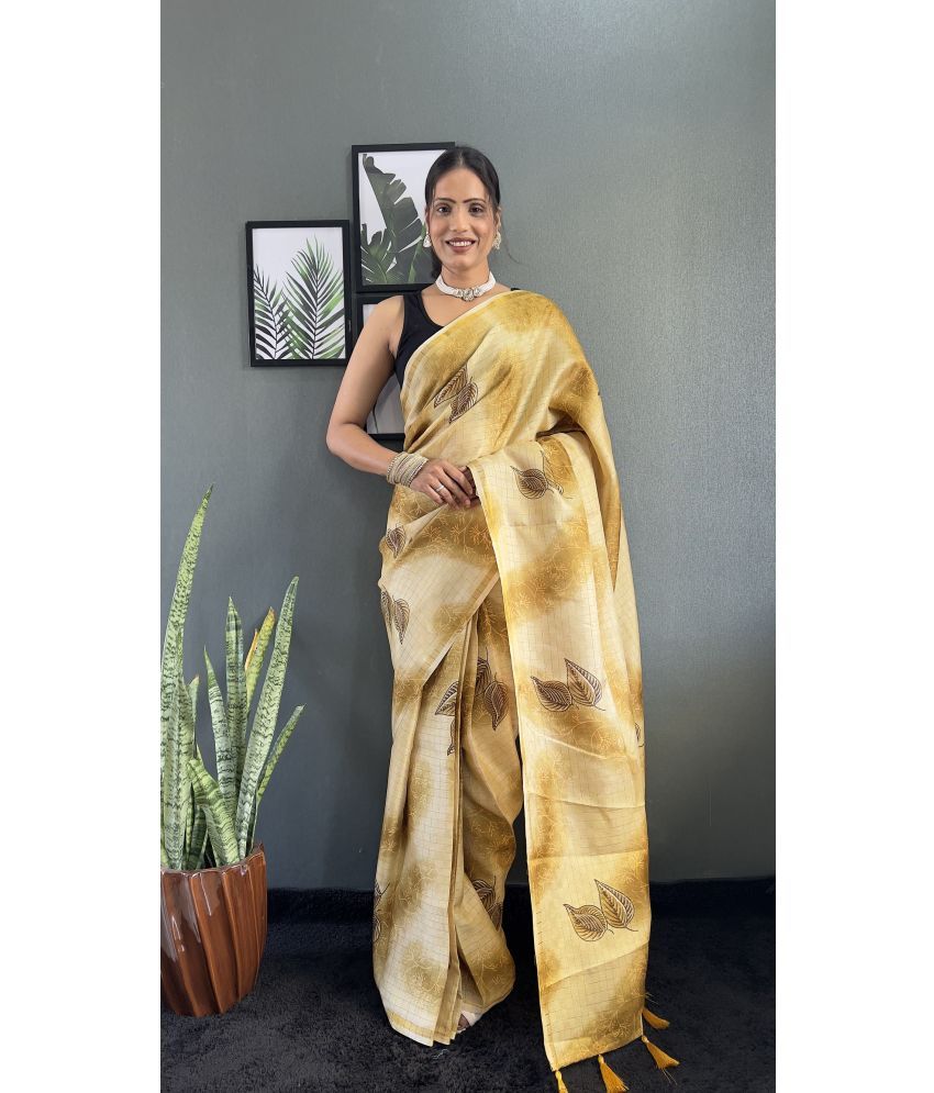     			Apnisha Pack of 1 Chiffon Printed Saree With Blouse Piece ( Yellow )