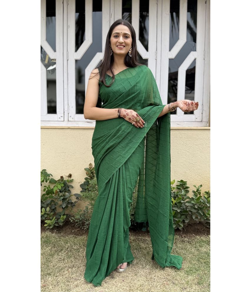     			Apnisha Pack of 1 Chiffon Striped Saree With Blouse Piece ( Green )