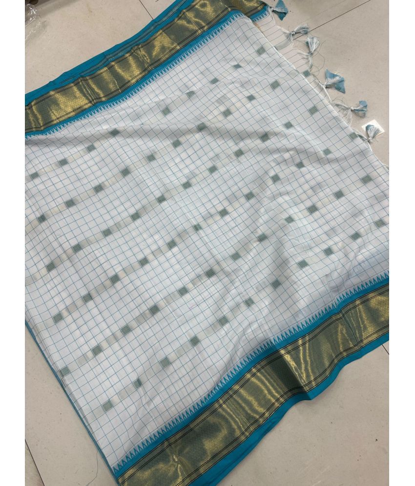     			Apnisha Pack of 1 Cotton Silk Checks Saree With Blouse Piece ( SkyBlue )