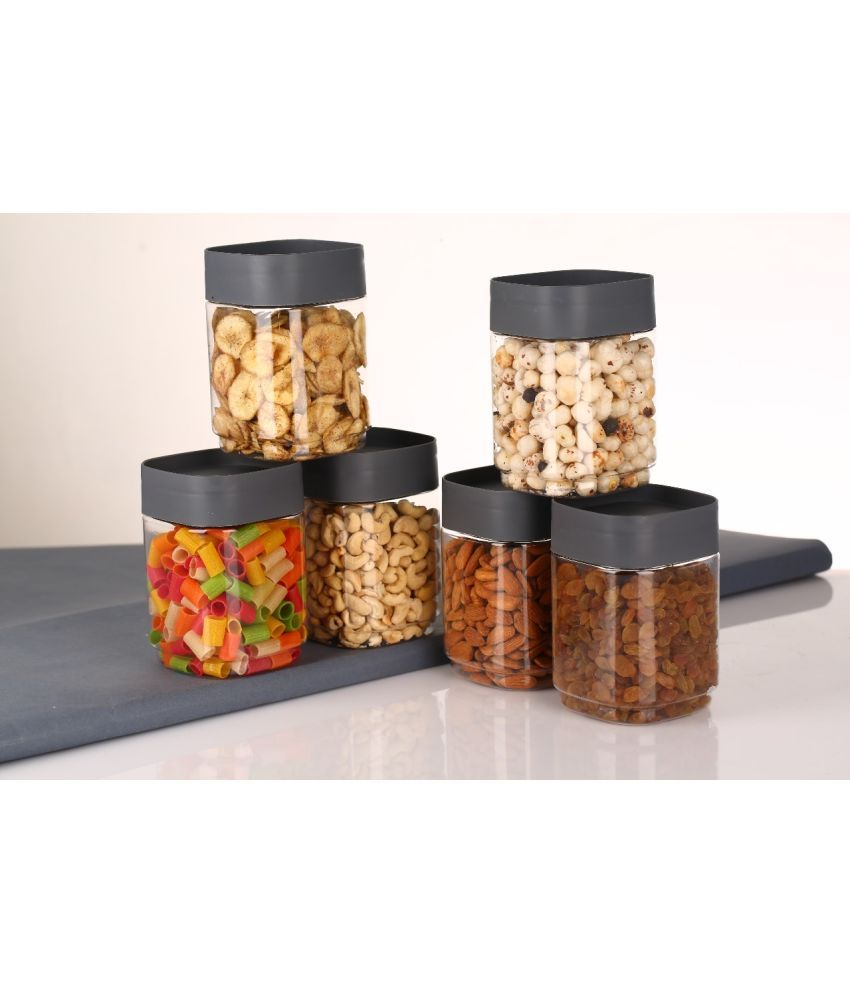     			BRANZY 750ML Squre Storage Plastic Grey Food Container ( Set of 6 )