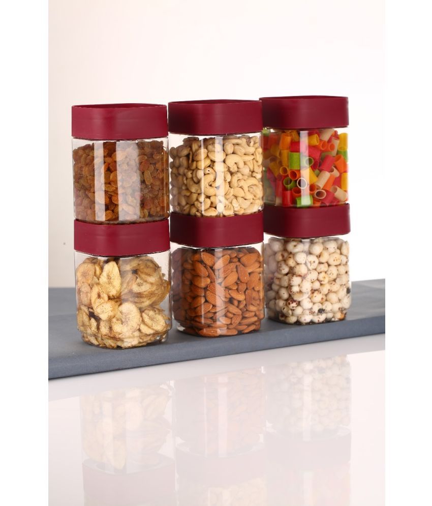     			BRANZY 750ML Squre Storage Plastic Maroon Food Container ( Set of 6 )