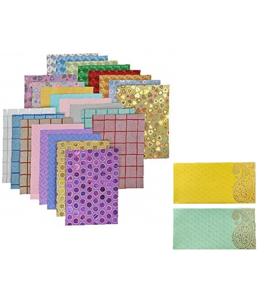     			Eclet A4 Size 80 GSM Holographic Card Glitter Sheets and Designs - for Arts & Crafts, Scrapbooking, Paper Decorations and Other Activities. (Pack of 10) with Designer Shagun Lifafa/Money Gift Envelope