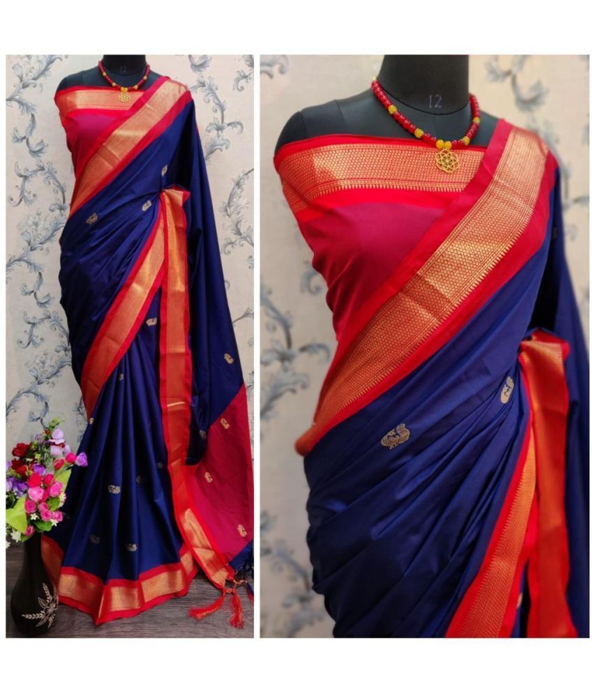     			FAB SILK Pack of 1 Cotton Silk Woven Saree With Blouse Piece ( Navy Blue )