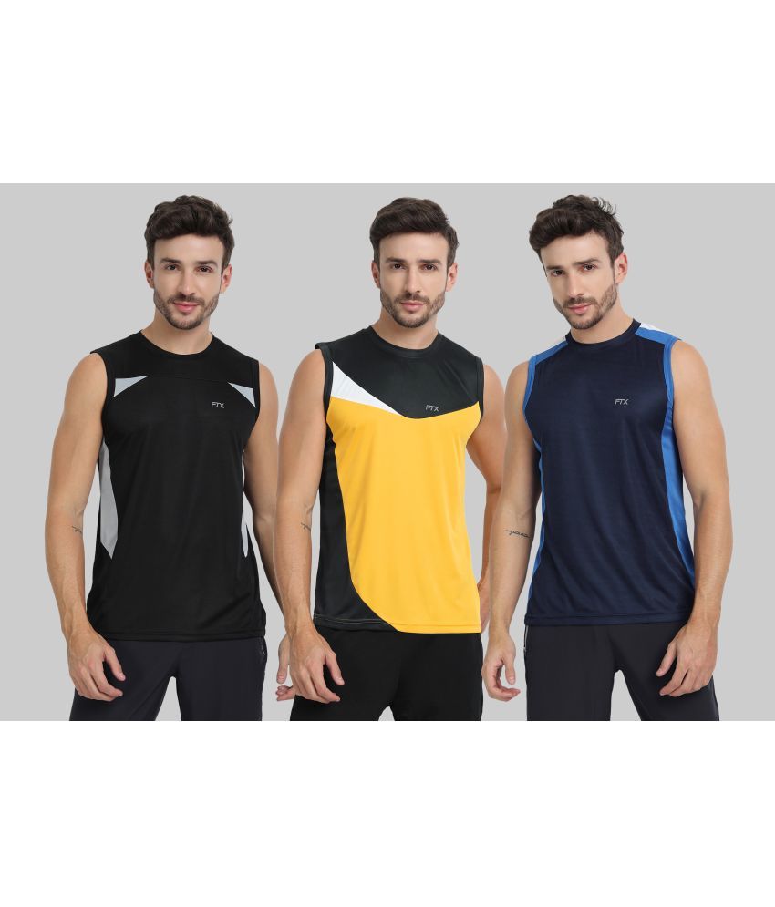     			FTX Pack of 3 Polyester Gym Vest For Men ( Black )