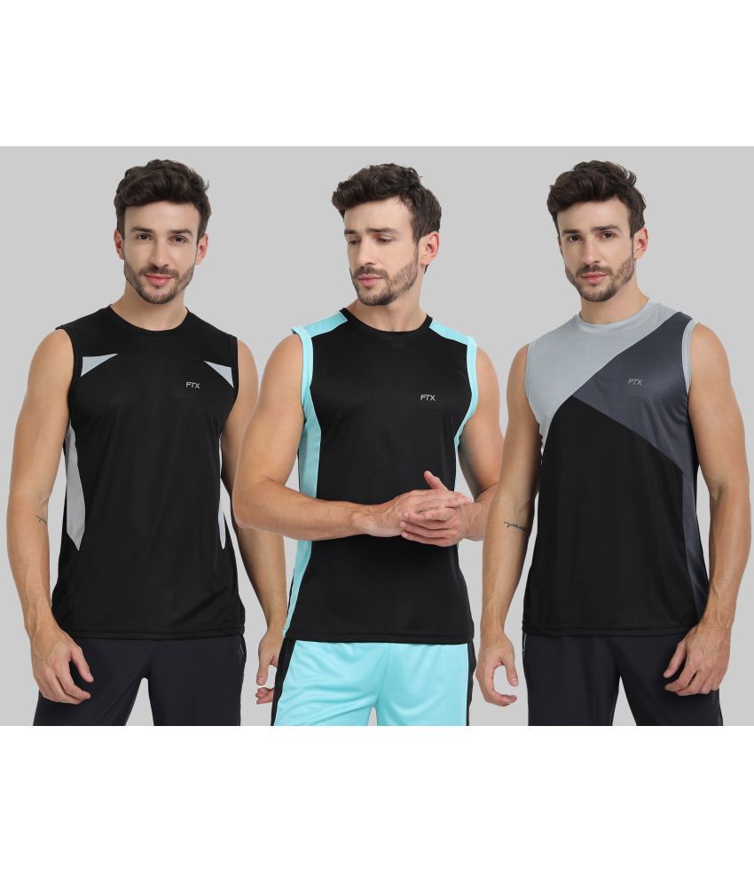     			FTX Pack of 3 Polyester Gym Vest For Men ( Black )