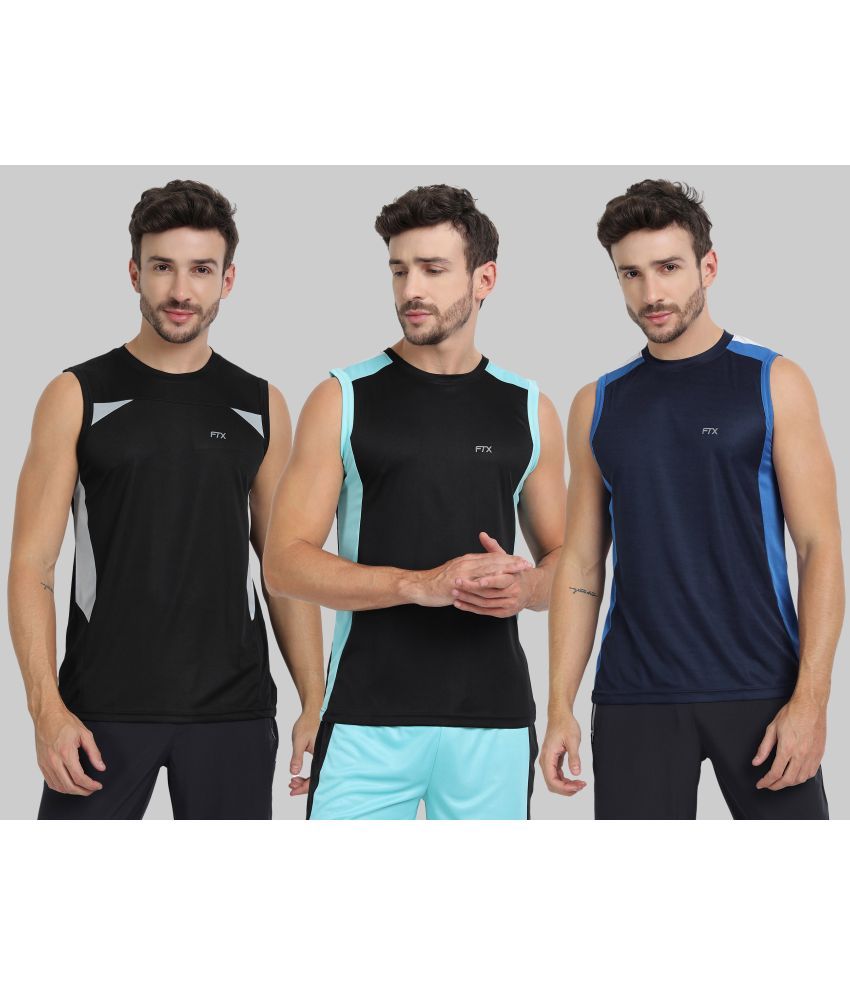     			FTX Pack of 3 Polyester Gym Vest For Men ( Navy )