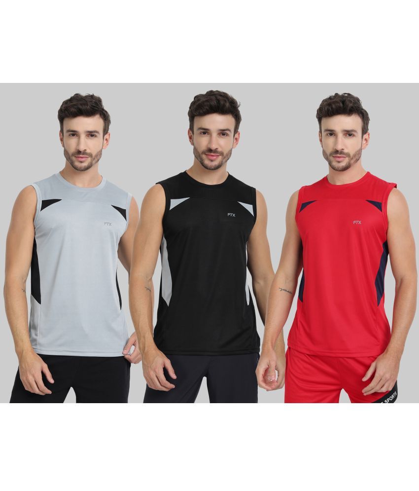     			FTX Pack of 3 Polyester Gym Vest For Men ( Grey )