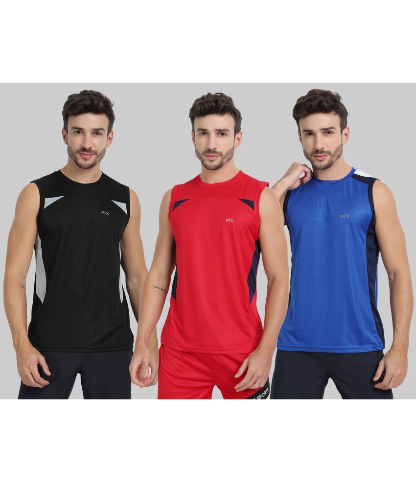     			FTX Pack of 3 Polyester Gym Vest For Men ( Blue )