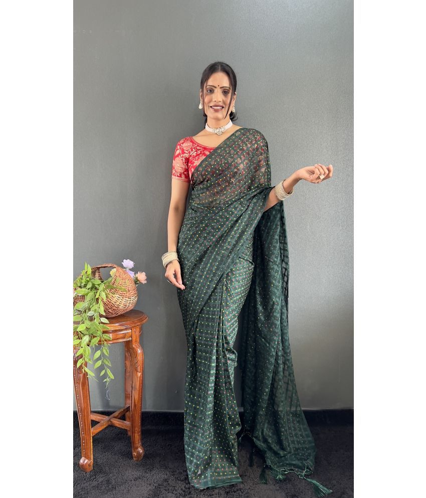     			JULEE Pack of 1 Chiffon Checks Saree With Blouse Piece ( Green )