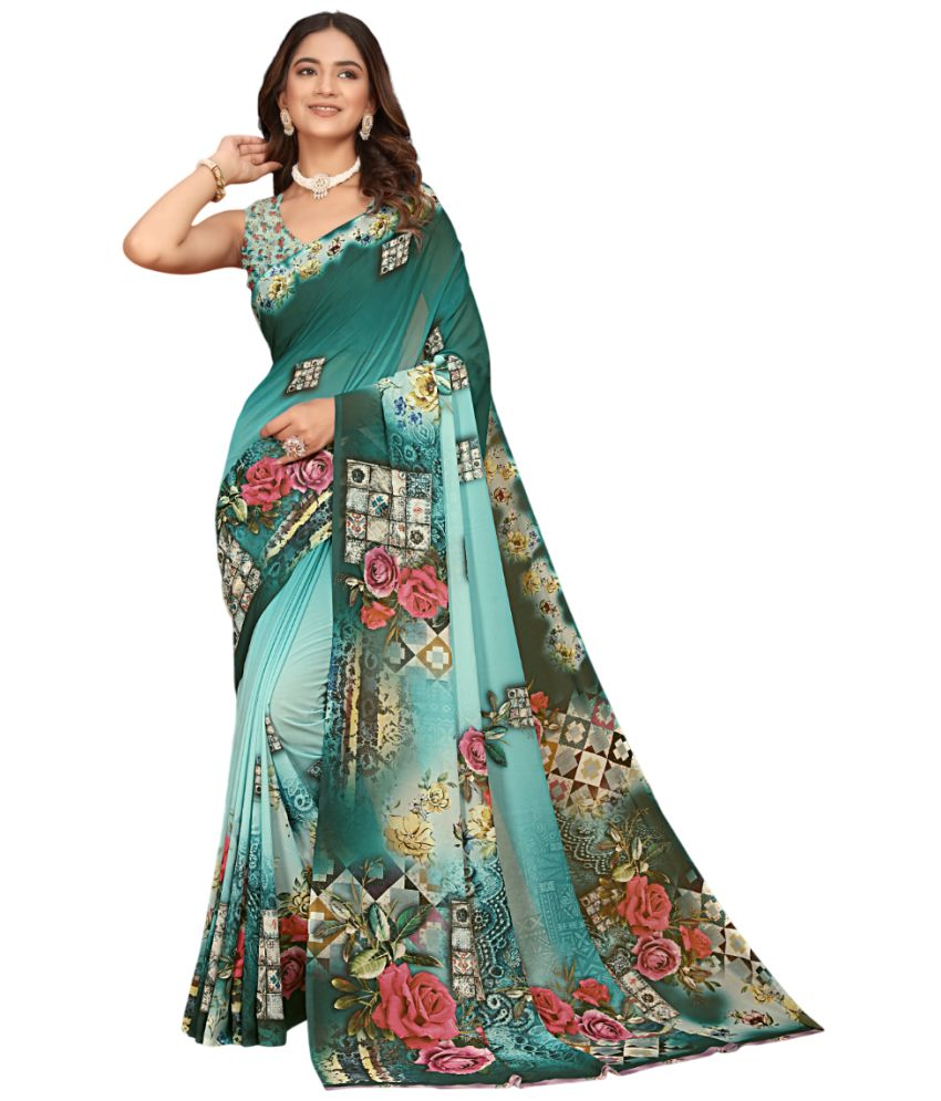     			KOMAL NX Pack of 1 Georgette Printed Saree With Blouse Piece ( Green,SkyBlue )