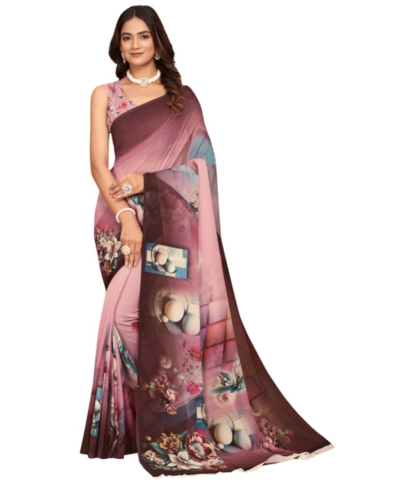     			KOMAL NX Pack of 1 Georgette Printed Saree With Blouse Piece ( Maroon )