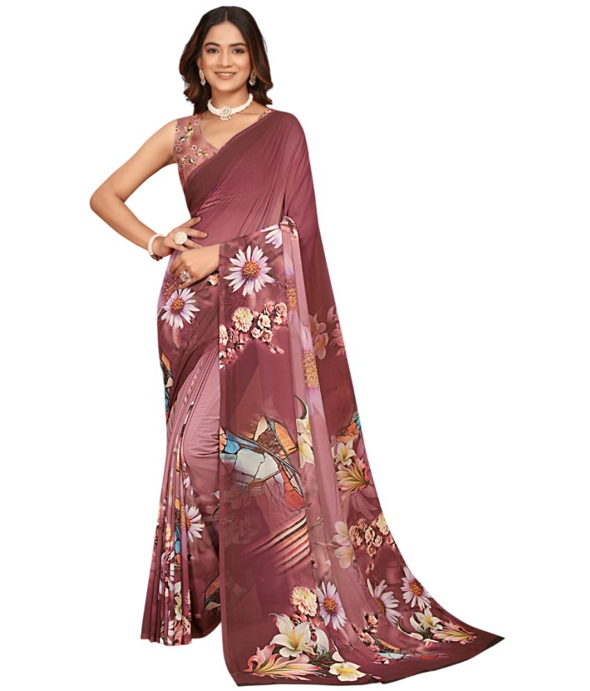     			KOMAL NX Pack of 1 Georgette Printed Saree With Blouse Piece ( Maroon,Peach )