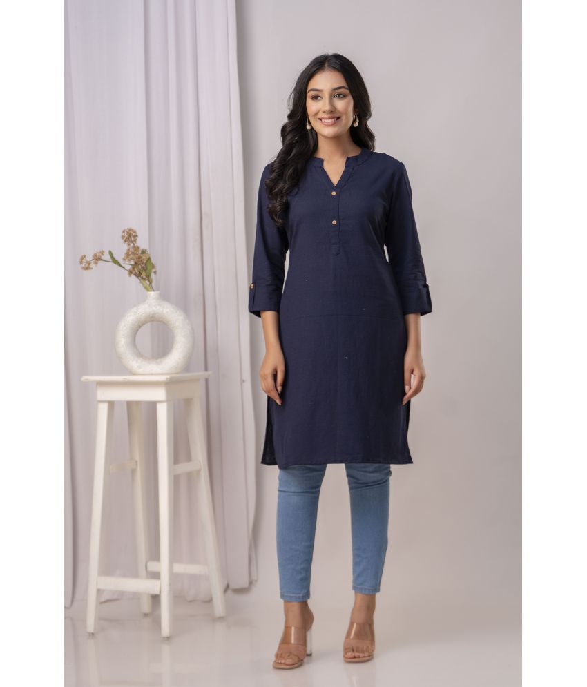     			Kohsh Pack of 1 Cotton Solid Straight Women's Kurti - ( Navy Blue )