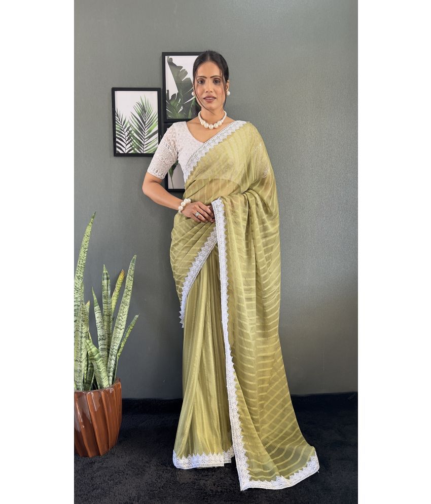     			Lady Shopi Pack of 1 Chiffon Striped Saree With Blouse Piece ( LightGreen )