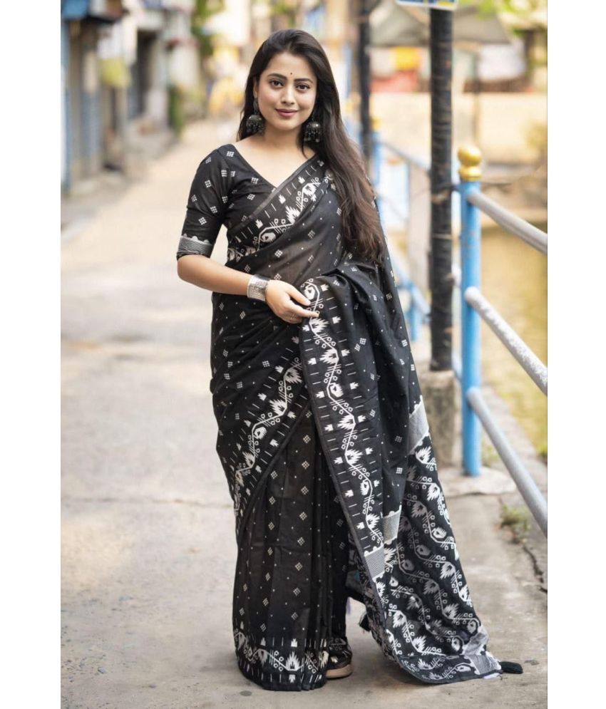     			Lady Shopi Pack of 1 Cotton Silk Printed Saree With Blouse Piece ( Black )