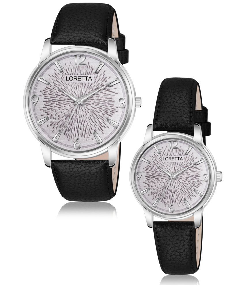     			Loretta Black Leather Analog Couple's Watch