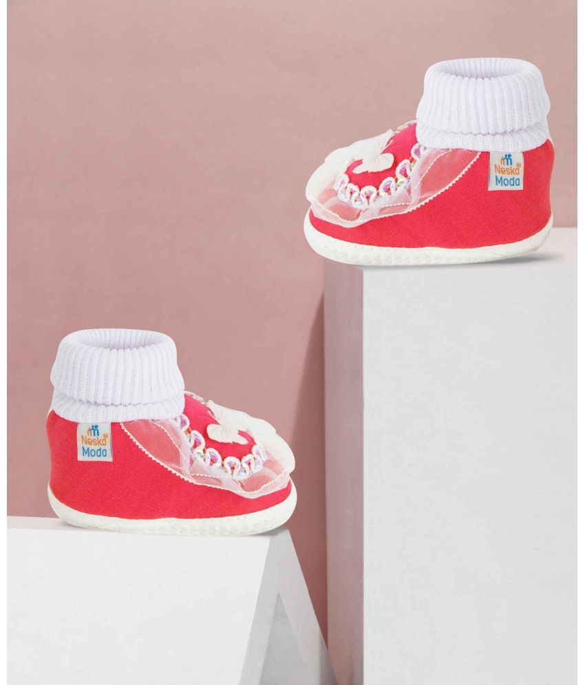     			Neska Moda - Red Booties For Baby Girl 6-12 Months ( Pack of 1 )