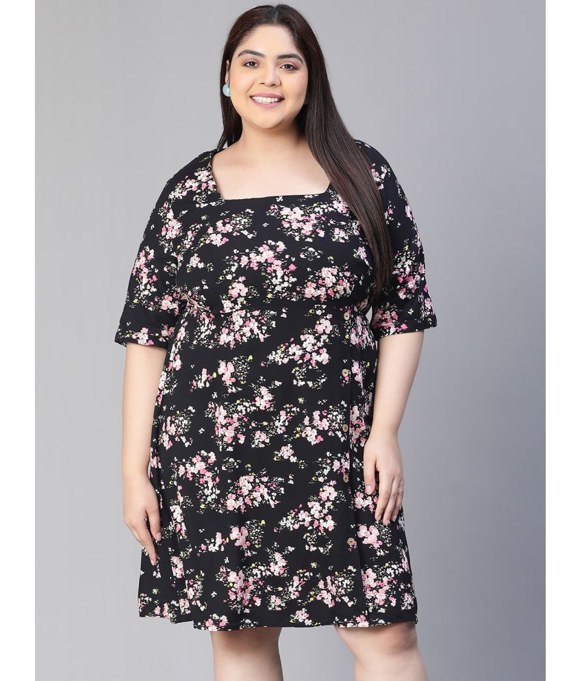     			Oxolloxo Polyester Printed Above Knee Women's A-line Dress - Black ( Pack of 1 )