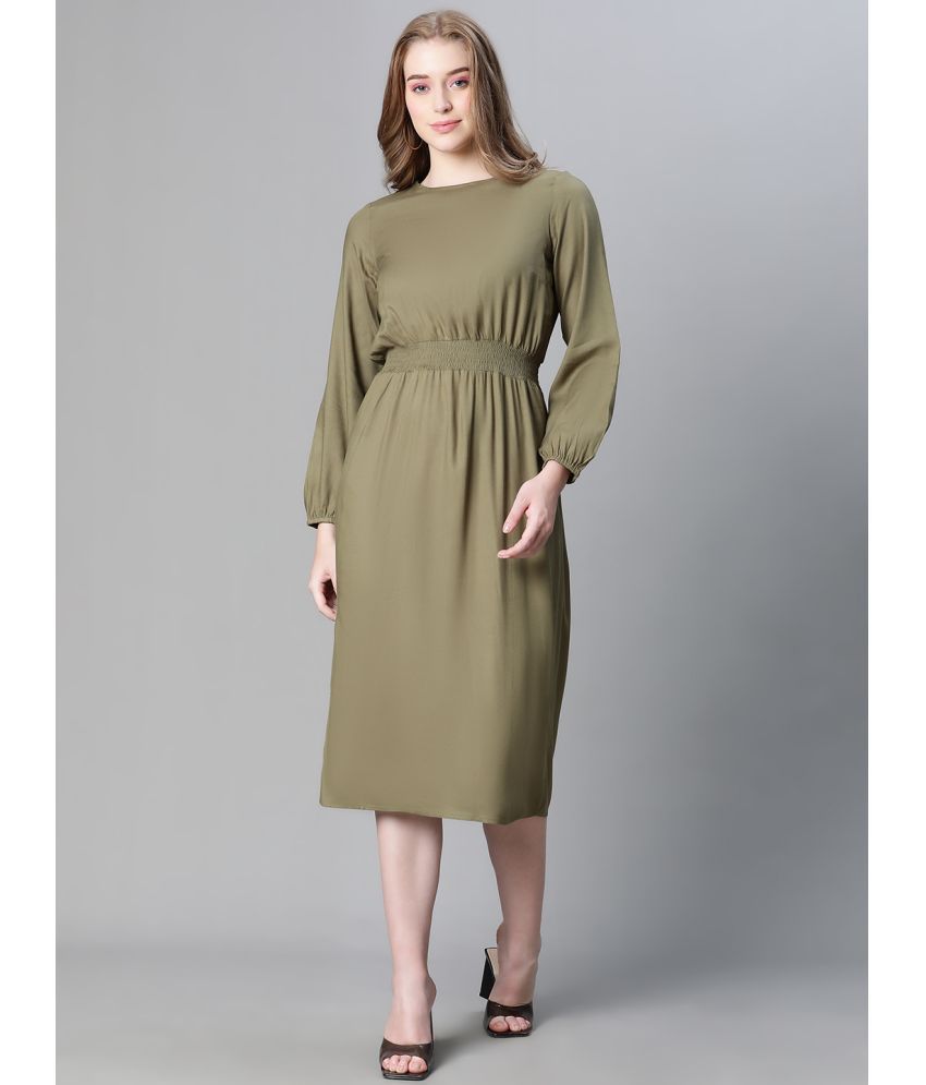     			Oxolloxo Viscose Rayon Solid Above Knee Women's A-line Dress - Khaki ( Pack of 1 )