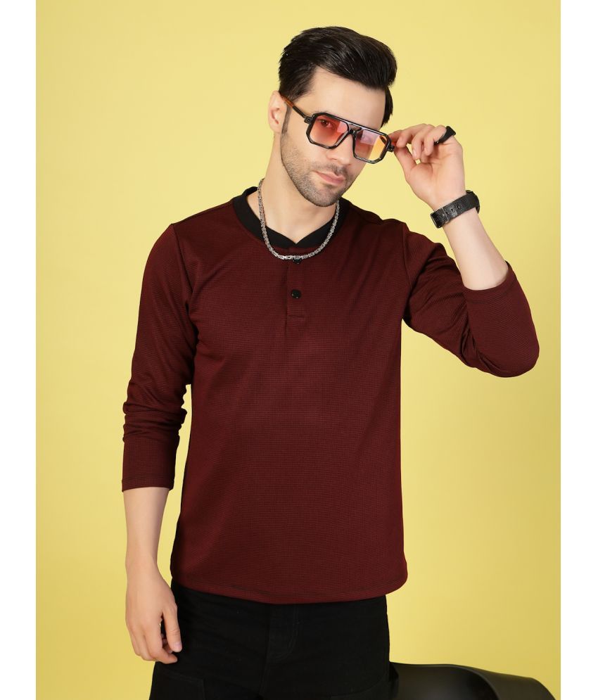     			Rigo Polyester Regular Fit Self Design Full Sleeves Men's Henley T-Shirt - Maroon ( Pack of 1 )