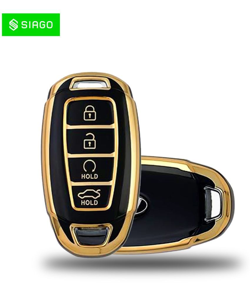     			SIAGO TPU Key Cover Compatible with Hyundai Verna 2023 Car 4 Button Smart Key (Black Pack of 1)