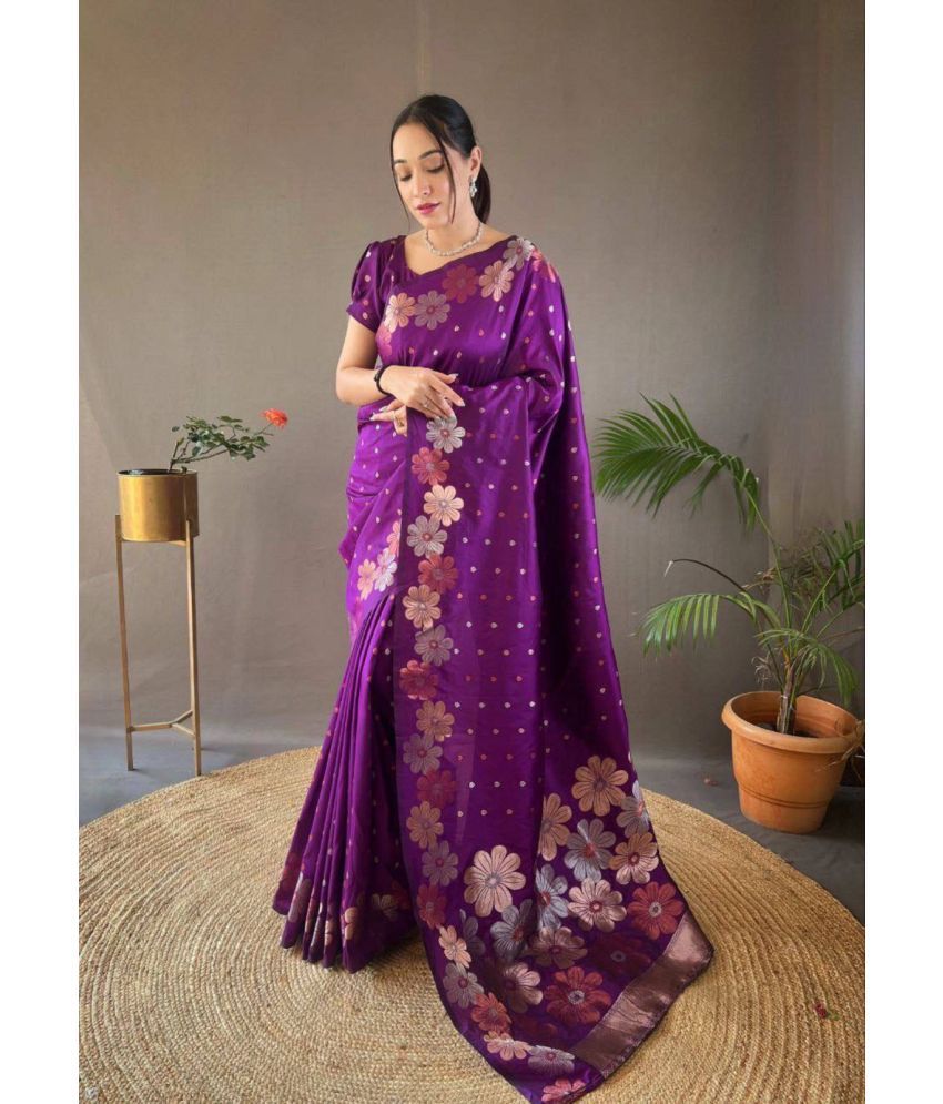     			Sanwariya Silks Pack of 1 Silk Blend Embellished Saree With Blouse Piece ( Purple )