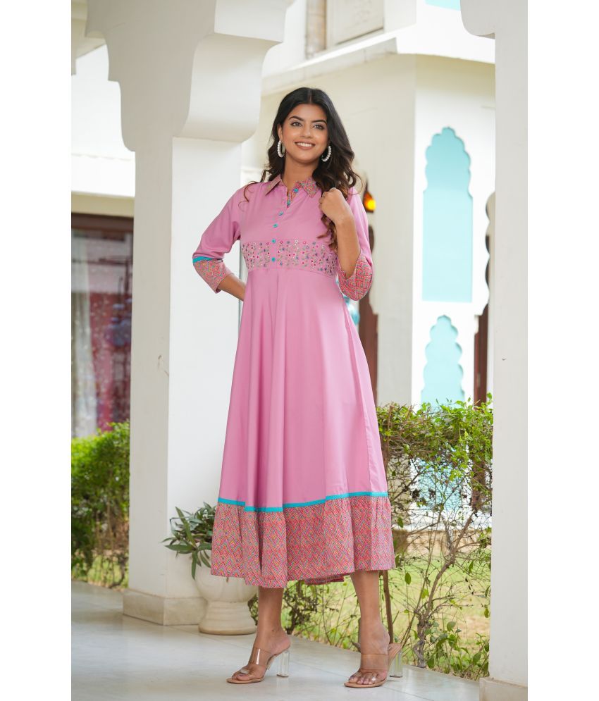     			Yash Gallery Polyester Embroidered Calf-Length Women's Fit & Flare Dress - Pink ( Pack of 1 )