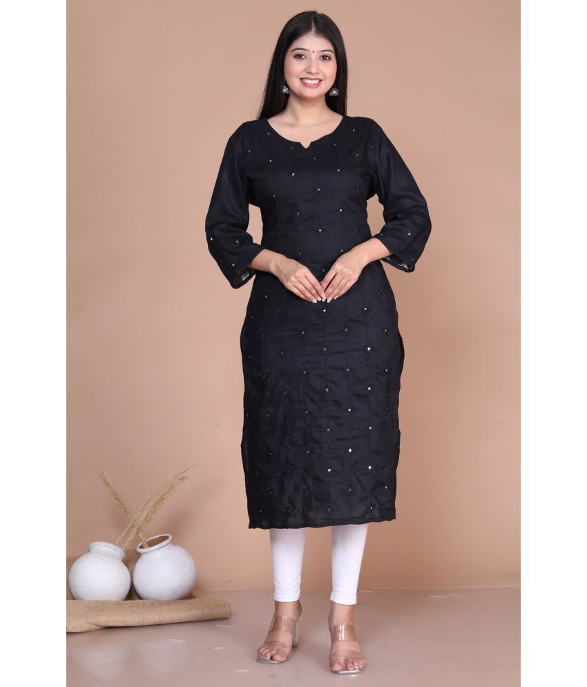     			miravan Pack of 1 Rayon Embellished Straight Women's Kurti - ( Black )