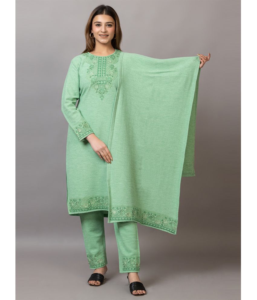     			woolkart Woollen Embroidered Kurti With Pants Women's Stitched Salwar Suit - Green ( Pack of 1 )