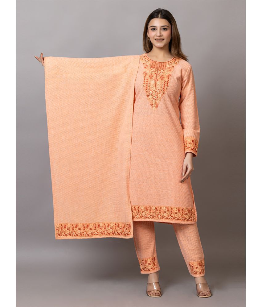     			woolkart Woollen Embroidered Kurti With Pants Women's Stitched Salwar Suit - Orange ( Pack of 1 )