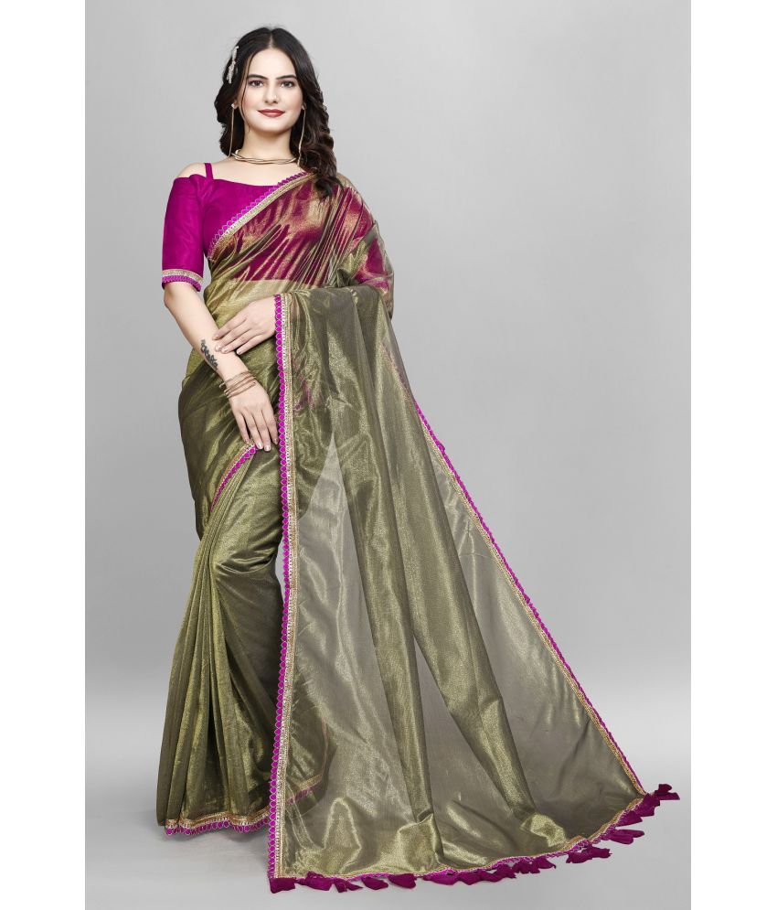     			A TO Z CART Pack of 1 Net Embellished Saree With Blouse Piece ( Olive )