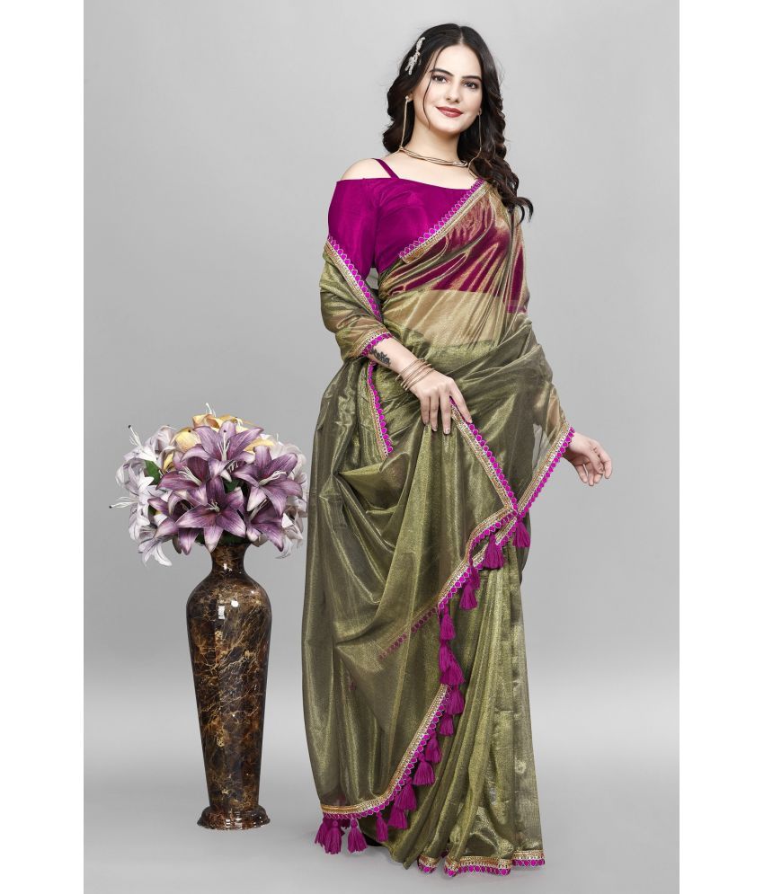     			Aika Pack of 1 Net Embellished Saree With Blouse Piece ( Olive )