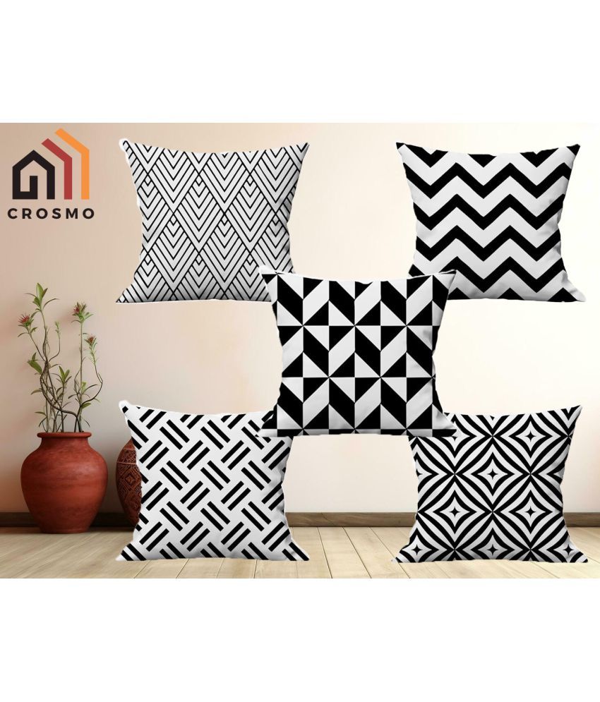     			Crosmo Set of 5 Satin Abstract Square Cushion Cover (40X40)cm - White