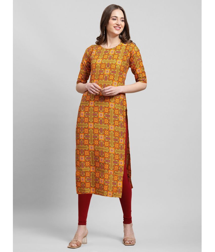     			Ethnicbasket Pack of 1 Crepe Printed Straight Women's Kurti - ( Mustard )