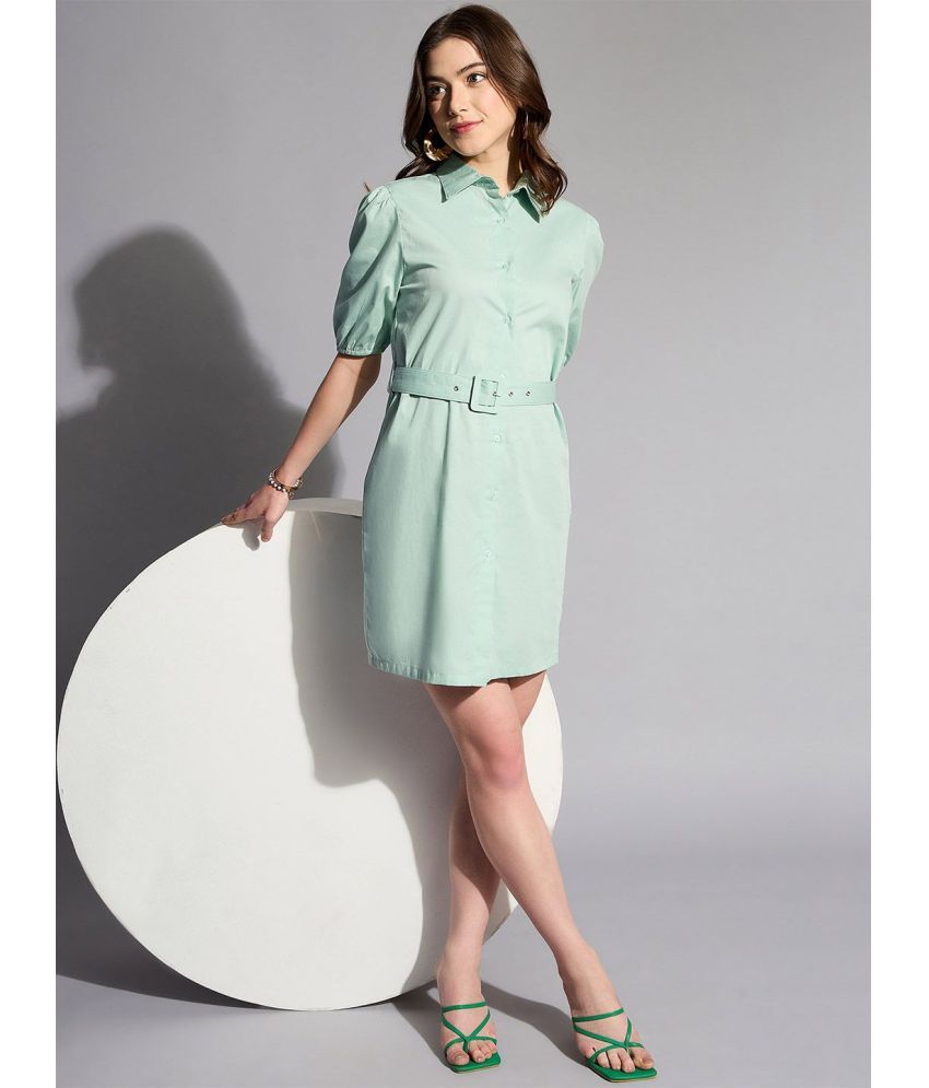     			Freehand Cotton Solid Above Knee Women's Shift Dress - Mint Green ( Pack of 1 )