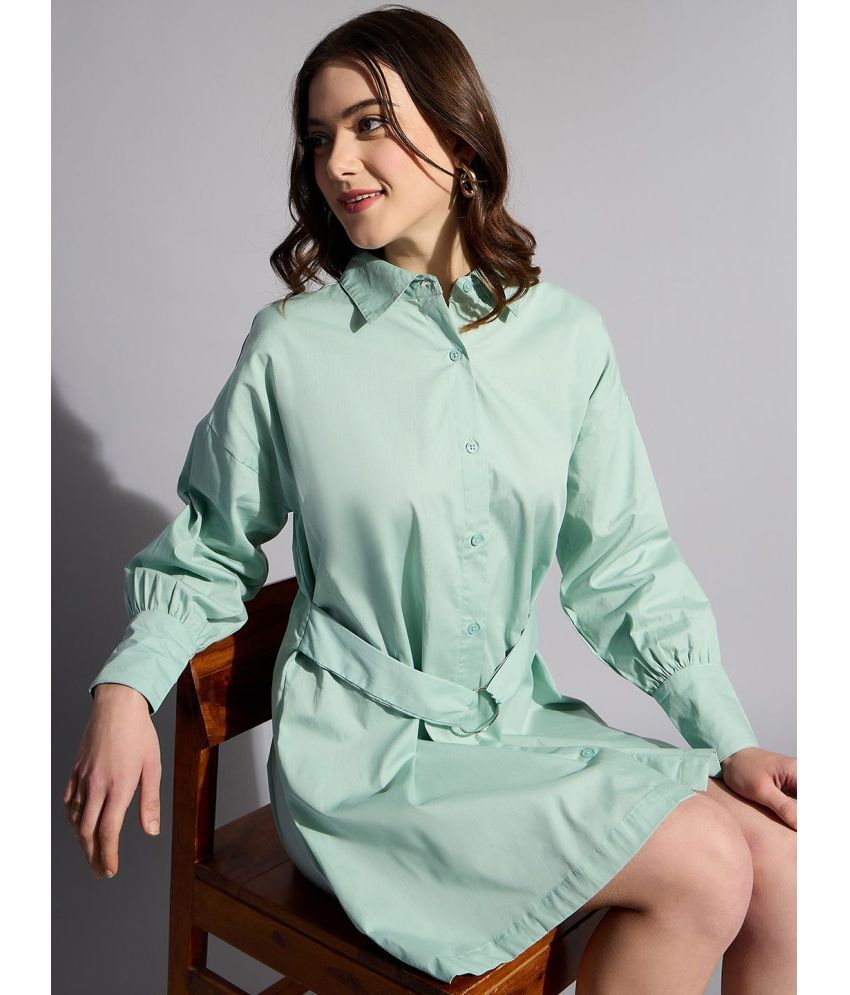     			Freehand Cotton Solid Above Knee Women's Shift Dress - Mint Green ( Pack of 1 )