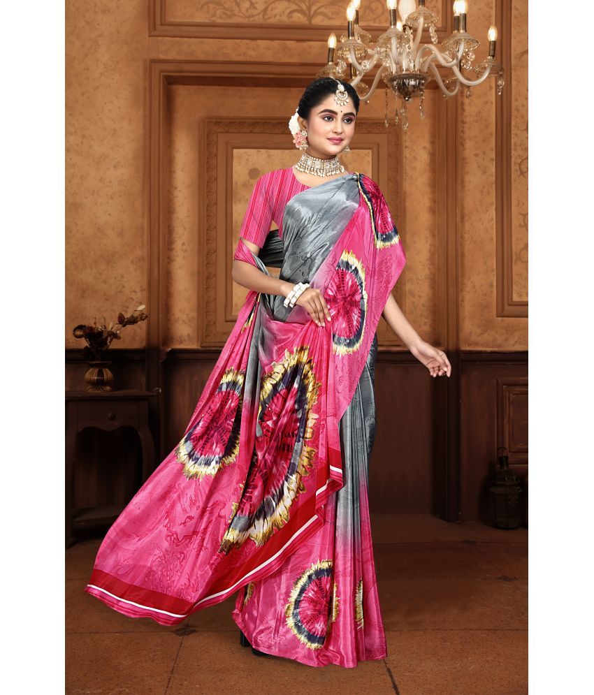     			KOMAL NX Pack of 1 Crepe Printed Saree With Blouse Piece ( Grey,Pink )