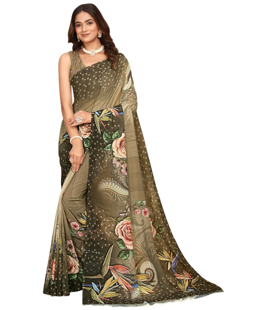     			KOMAL NX Pack of 1 Georgette Printed Saree With Blouse Piece ( Brown )