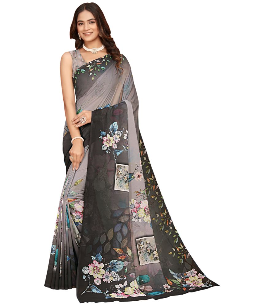     			KOMAL NX Pack of 1 Georgette Printed Saree With Blouse Piece ( Dark Grey )