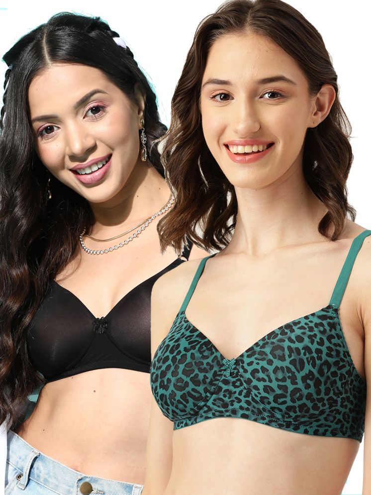     			Leading Lady Pack of 2 Nylon Lightly Padded T-Shirt Bra For Women ( Black )