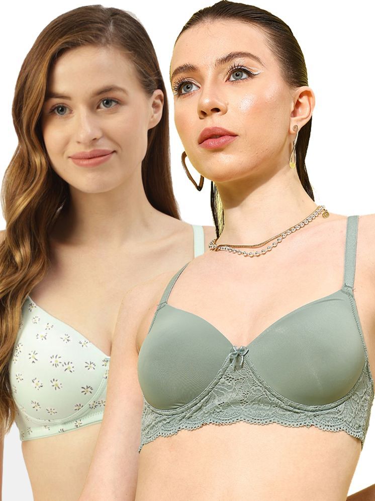     			Leading Lady Pack of 2 Nylon Lightly Padded T-Shirt Bra For Women ( Sea Green )