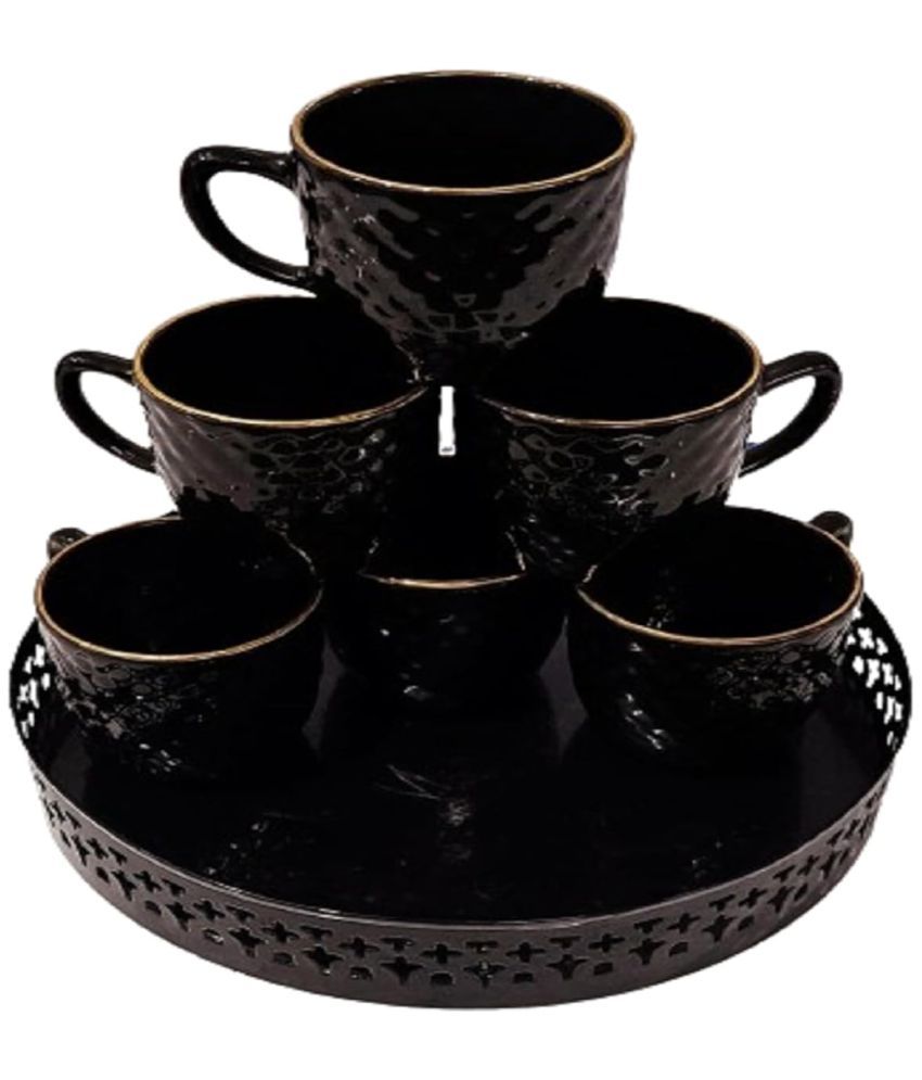     			R.R.V. International BLACK 6 CUP WITH  METAL TRAY Plain Steel Dinner Set ( Pack of 1 ) Multicolor