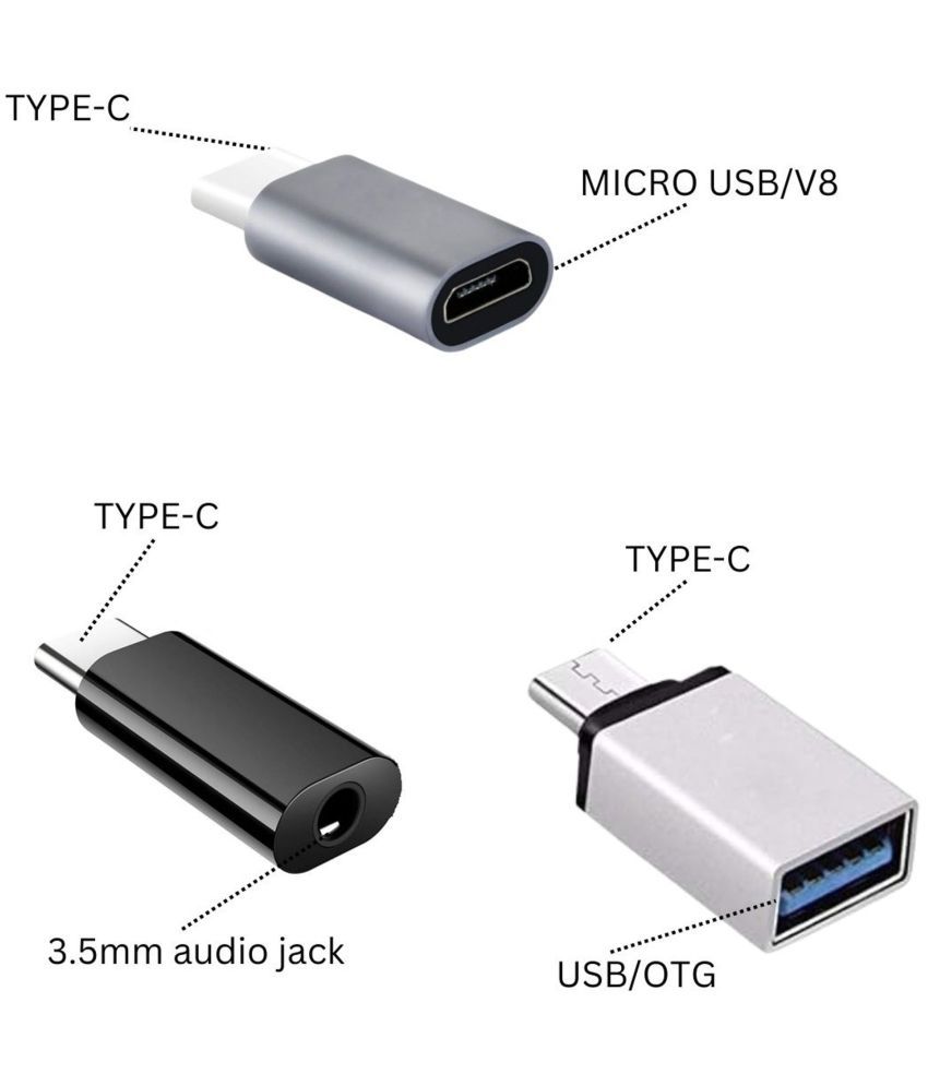     			THRIFTKART - (1PC-ONLY) Type-c to 3.5mm jack and   (1PC-ONLY)  type-c to V8 and  (1PC-ONLY)  type-c to OTG  PENDRIVE and Many More USB Enable Device to Android MOBILES VIA OTG .