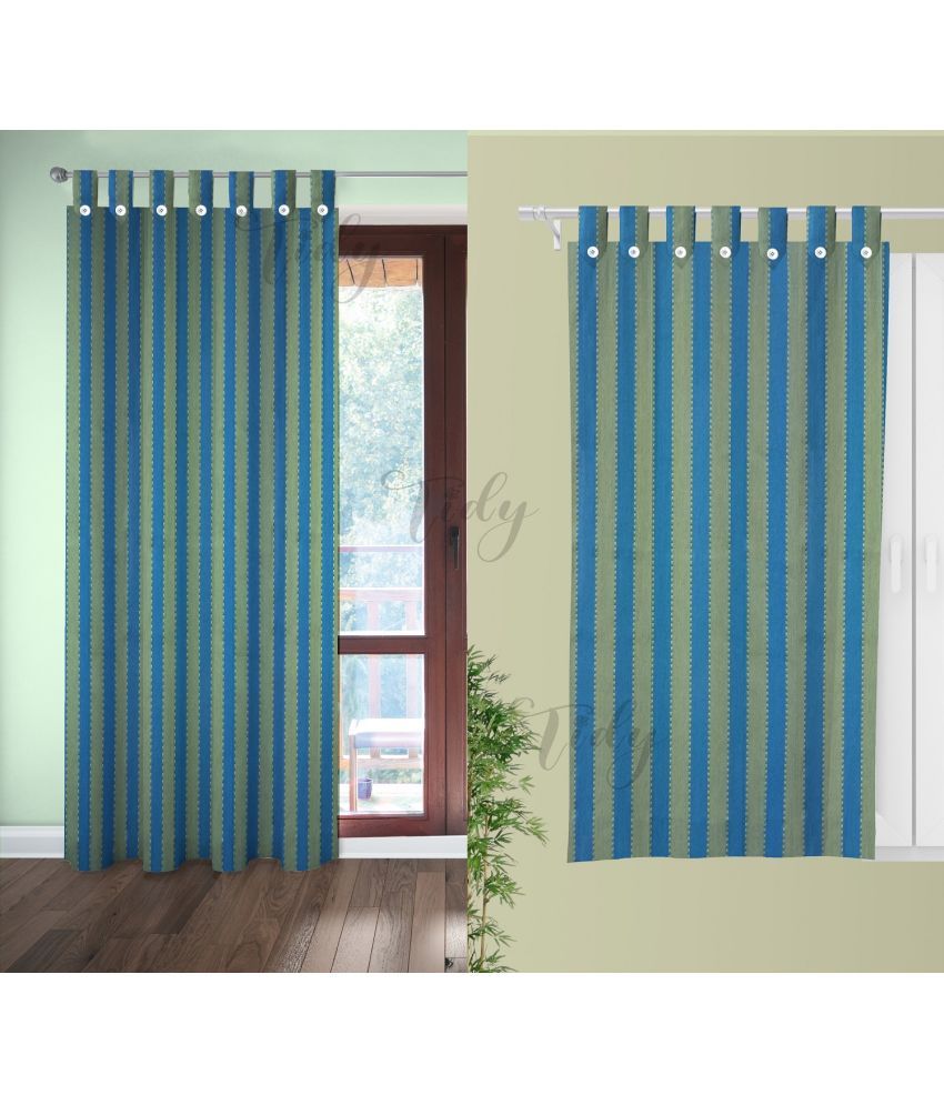     			Tidy Vertical Striped Room Darkening Loop Curtain 6.5 ft ( Pack of 2 ) - Light Blue