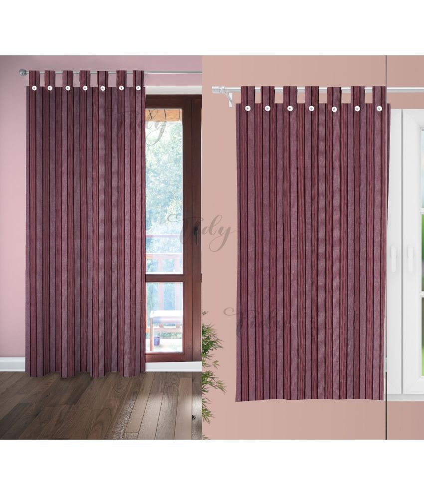     			Tidy Vertical Striped Room Darkening Loop Curtain 6.5 ft ( Pack of 2 ) - Purple