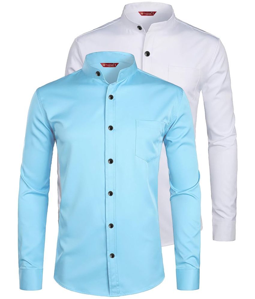     			Yugnik Cotton Blend Slim Fit Full Sleeves Men's Formal Shirt - Light Blue ( Pack of 2 )