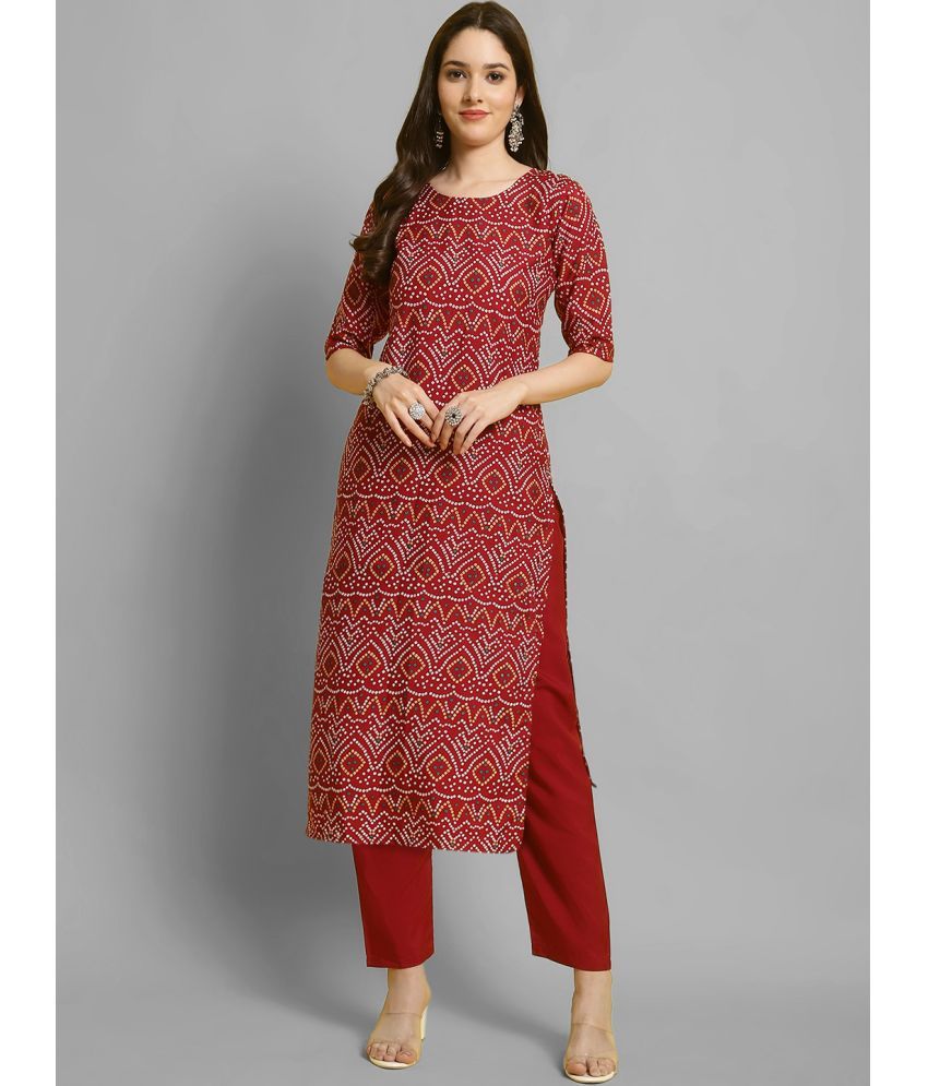     			Ethnicbasket Crepe Printed Kurti With Pants Women's Stitched Salwar Suit - Maroon ( Pack of 1 )