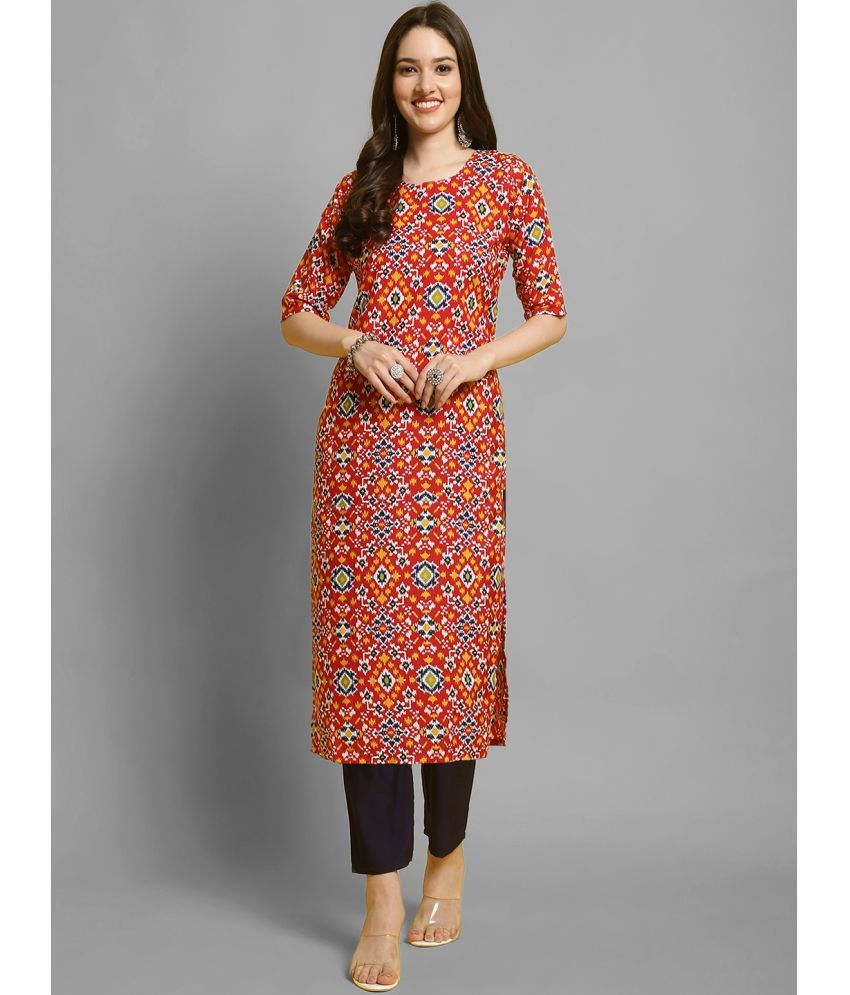     			Ethnicbasket Crepe Printed Kurti With Pants Women's Stitched Salwar Suit - Red ( Pack of 1 )