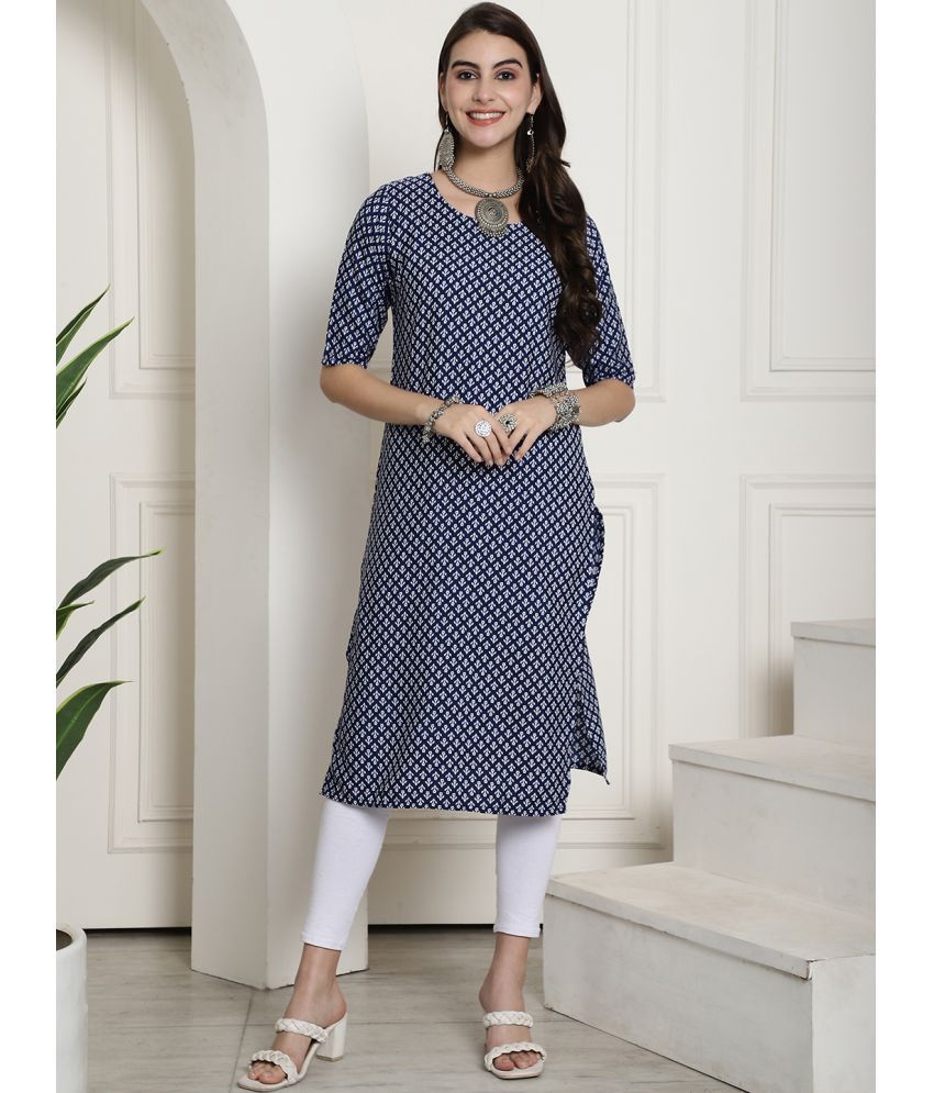     			Ethnicbasket Pack of 1 Crepe Printed Straight Women's Kurti - ( Blue )